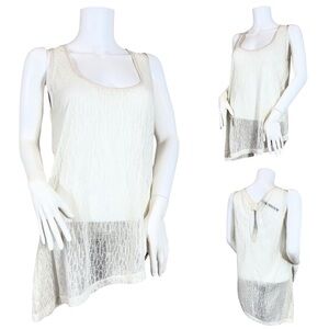 Cop Copine Asymetrical Ivory with Gold Threads Sheer Layering Tunic SZ M $279